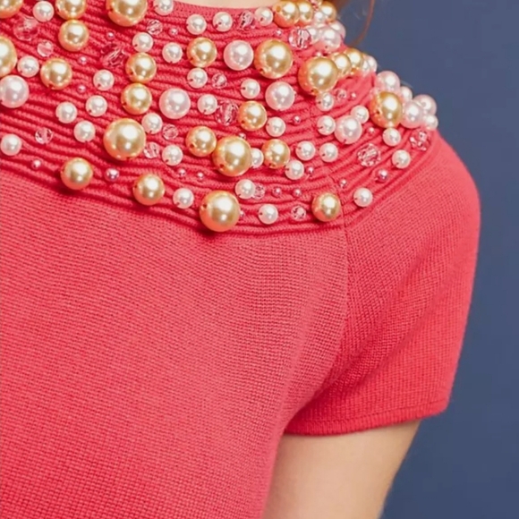 Anthropologie Moth Pink Brienne Beaded Knit Top - Picture 4 of 12